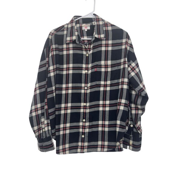 Levis Women Relaxed Fit Plaid Button-Up Shirt SZ Large Black/Red - Picture 12 of 14